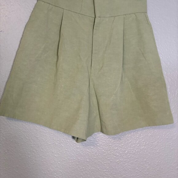 Zara Womens Light Green Linen Blend High Waist Pleated Shorts Retro Inspired - Picture 5 of 12